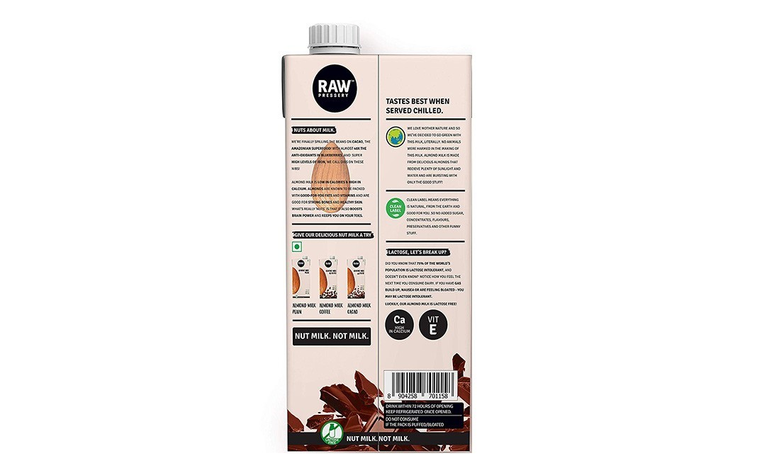 Raw Pressery Almonds Milk Cacao    Tetra Pack  1 litre